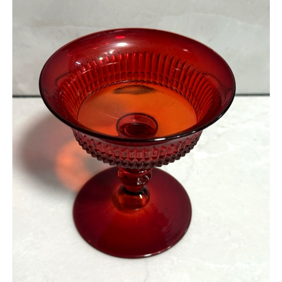 Set of 4 1920s Vintage Fenton Ruby Red Lincoln Inn Sherbet Glasses Stemware - Picture 3 of 9